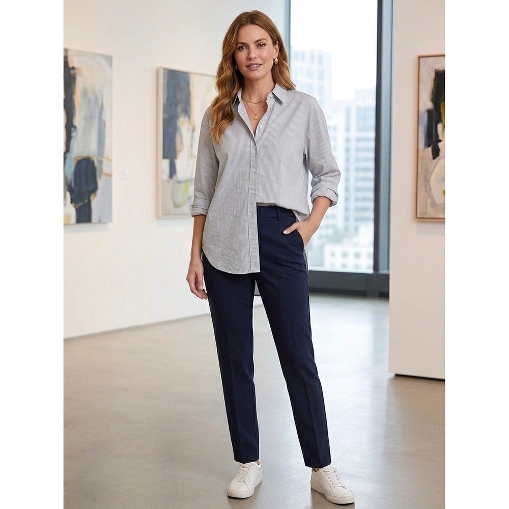Babaton Pinstripe Button Down Shirt Blue White Cotton Oversized XS 95845